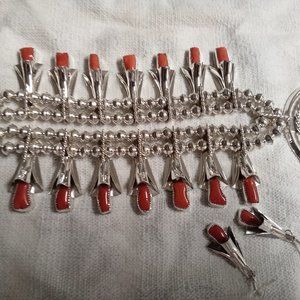 Squash blossom necklace Modern spiny oyster and sterling silver Louise Yazzie